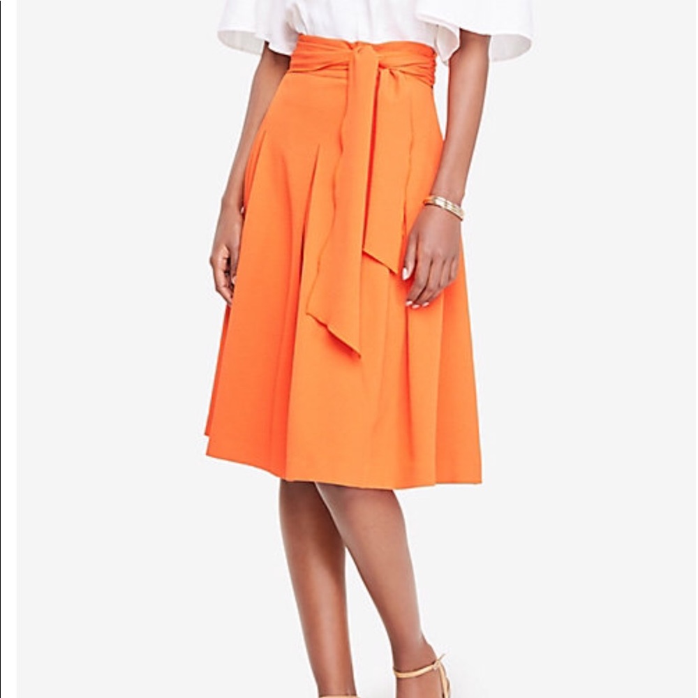 Ann Taylor Orange Belted Full Skirt